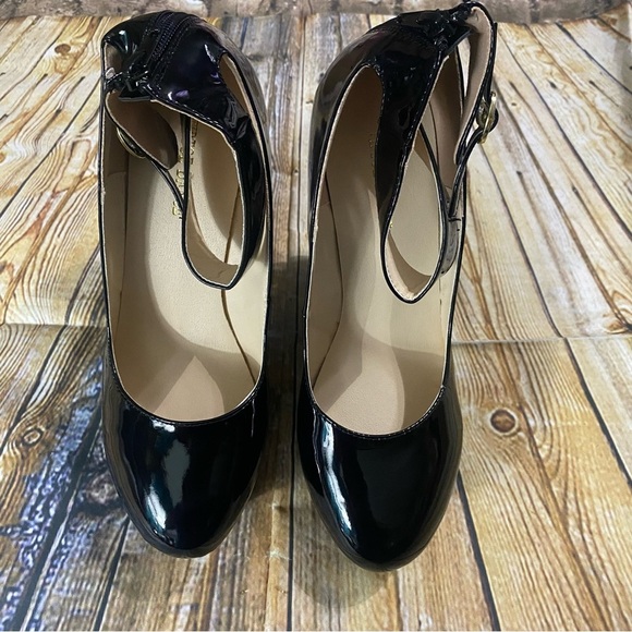 NEW Tip Toe Dance Black Patent Leather 5 1/2” Wedge Platform Heels - Picture 2 of 6
